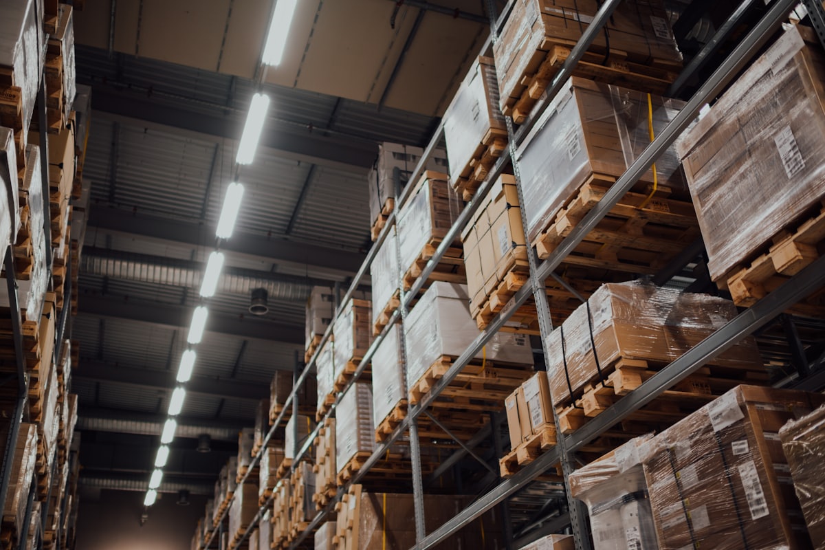 Cases of packaged food ready for despatch